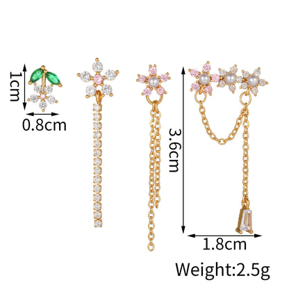 Fashion Flower Chain Pearl Alloy Earrings Set Five-piece