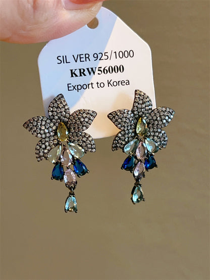 1 Pair Vintage Style Flower Plating Inlay Copper Zircon Drop Earrings