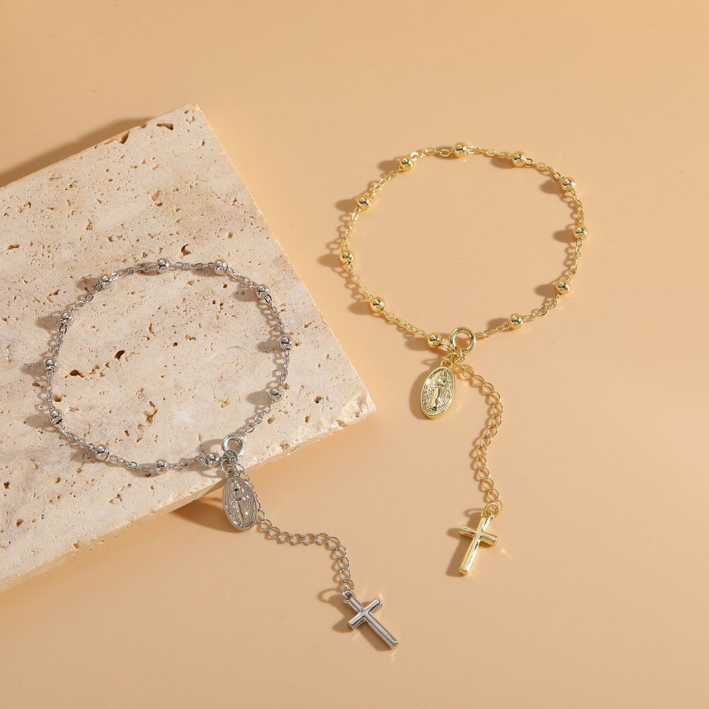 Casual Simple Style Human Cross Copper 14k Gold Plated Bracelets In Bulk