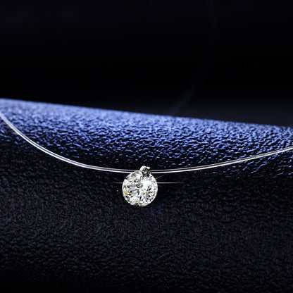 Simple Style Round Sterling Silver Inlay Moissanite Pendant Necklace