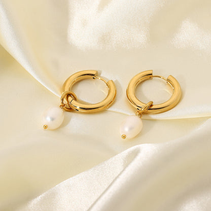 Wholesale Fashion 18k Gold-plated Single Freshwater Pearl Pendant Earrings Gooddiy