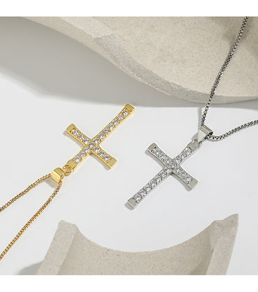 Fashion Cross Copper Rhinestones Pendant Necklace
