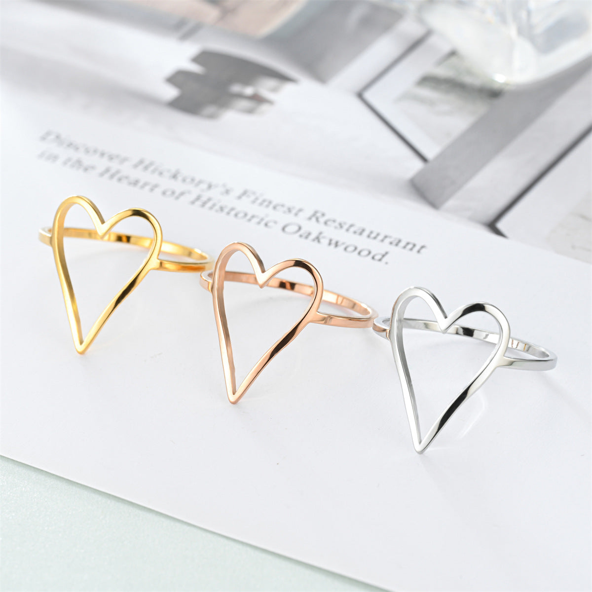 Simple Style Heart Shape Titanium Steel Plating Rings