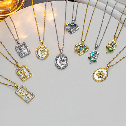 Quadrilateral Geometric Titanium Steel 18K Gold Plated Necklaces