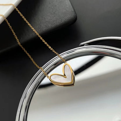 Fashion Heart Shape Titanium Steel Plating Shell Women's Earrings Necklace