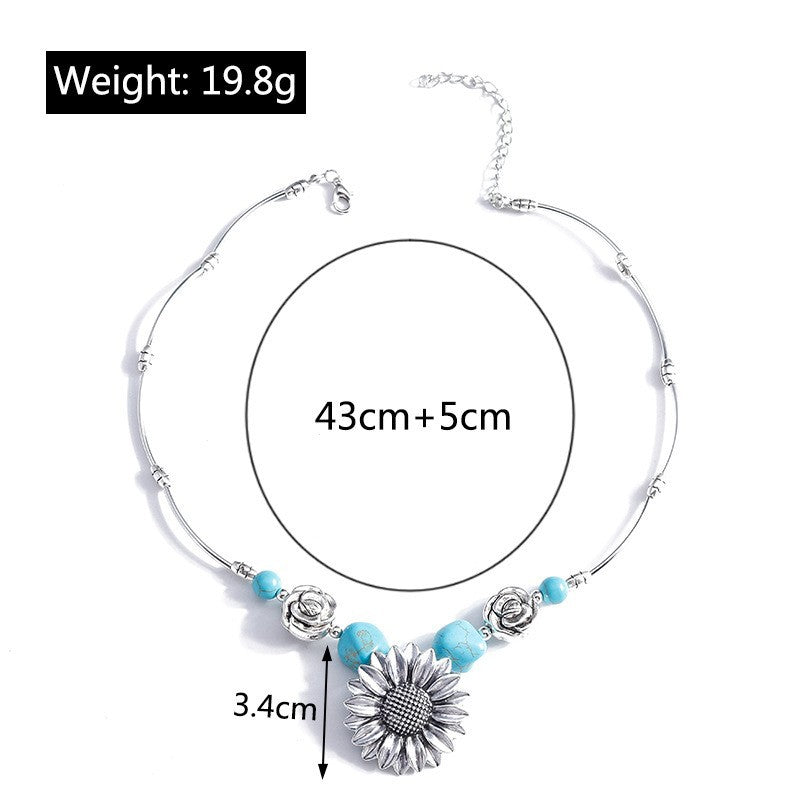 1 Piece Ethnic Style Round Heart Shape Flower Alloy Turquoise Plating Necklace