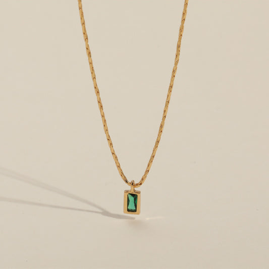 Emerald Zircon Necklace Wholesale Women's Ins Wind  Explosive Geometric Pendant 14K Real Gold Clavicle Chain