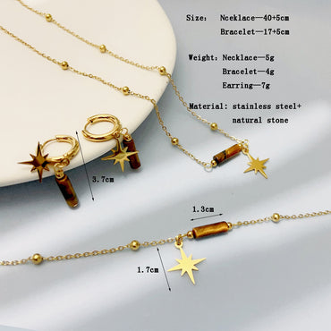 Fashion Eight Awn Star Stainless Steel Natural Stone Plating Women's Bracelets Earrings Necklace