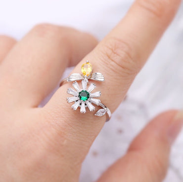 Fashion Flower Copper Plating Zircon Open Ring