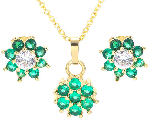 Elegant Flower Copper Plating Inlay Zircon Women's Earrings Necklace 1 Set