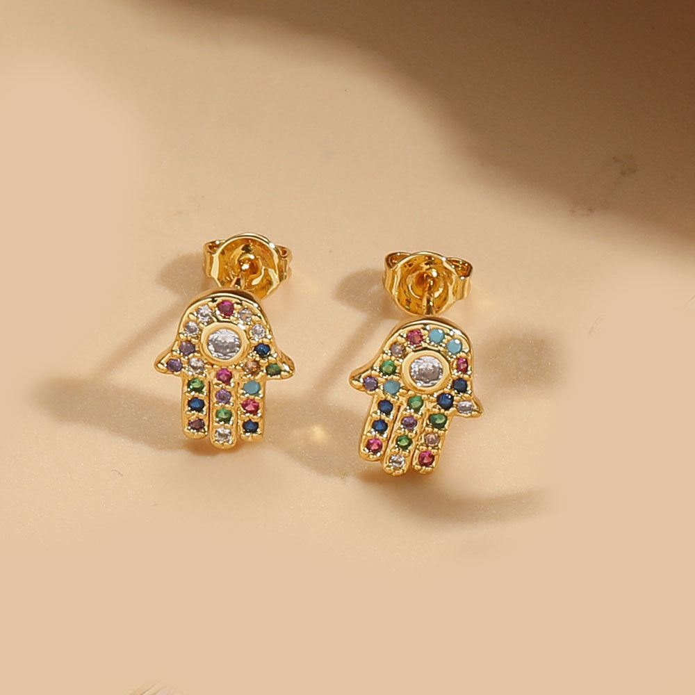 Cross-border hot-selling small, exquisite, delicate flowers, high-end design earrings, copper-plated 14K real gold zircon earrings for women