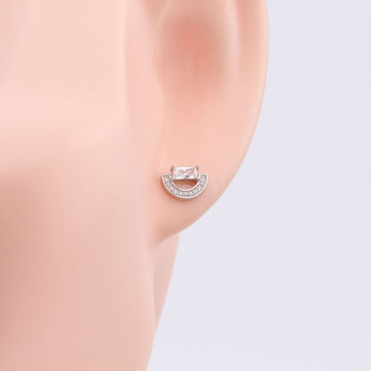 1 Pair Ins Style Semicircle Rectangle Sterling Silver Plating Inlay Zircon White Gold Plated Gold Plated Ear Studs