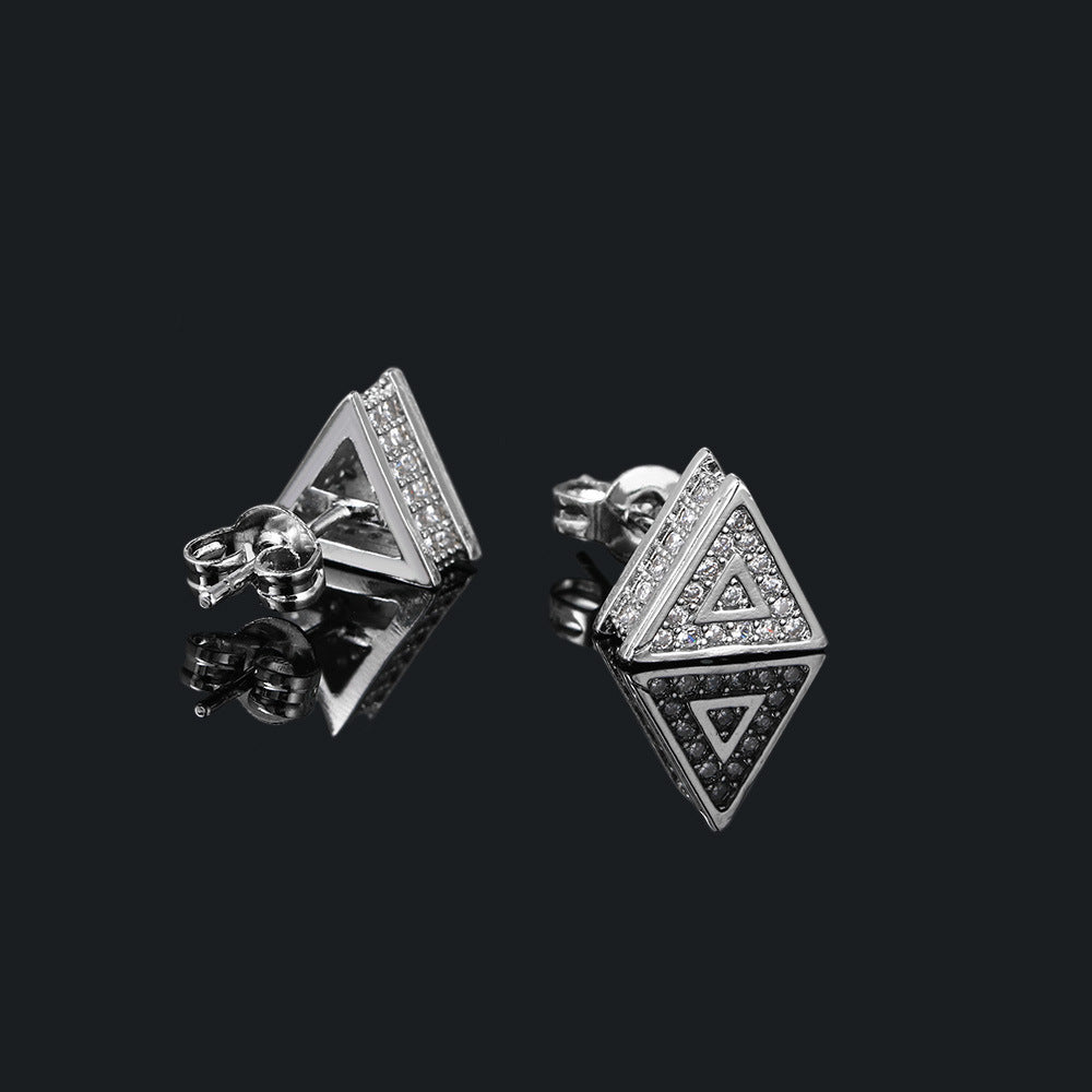 1 Pair Hip-hop Triangle Plating Inlay Copper Zircon Ear Studs