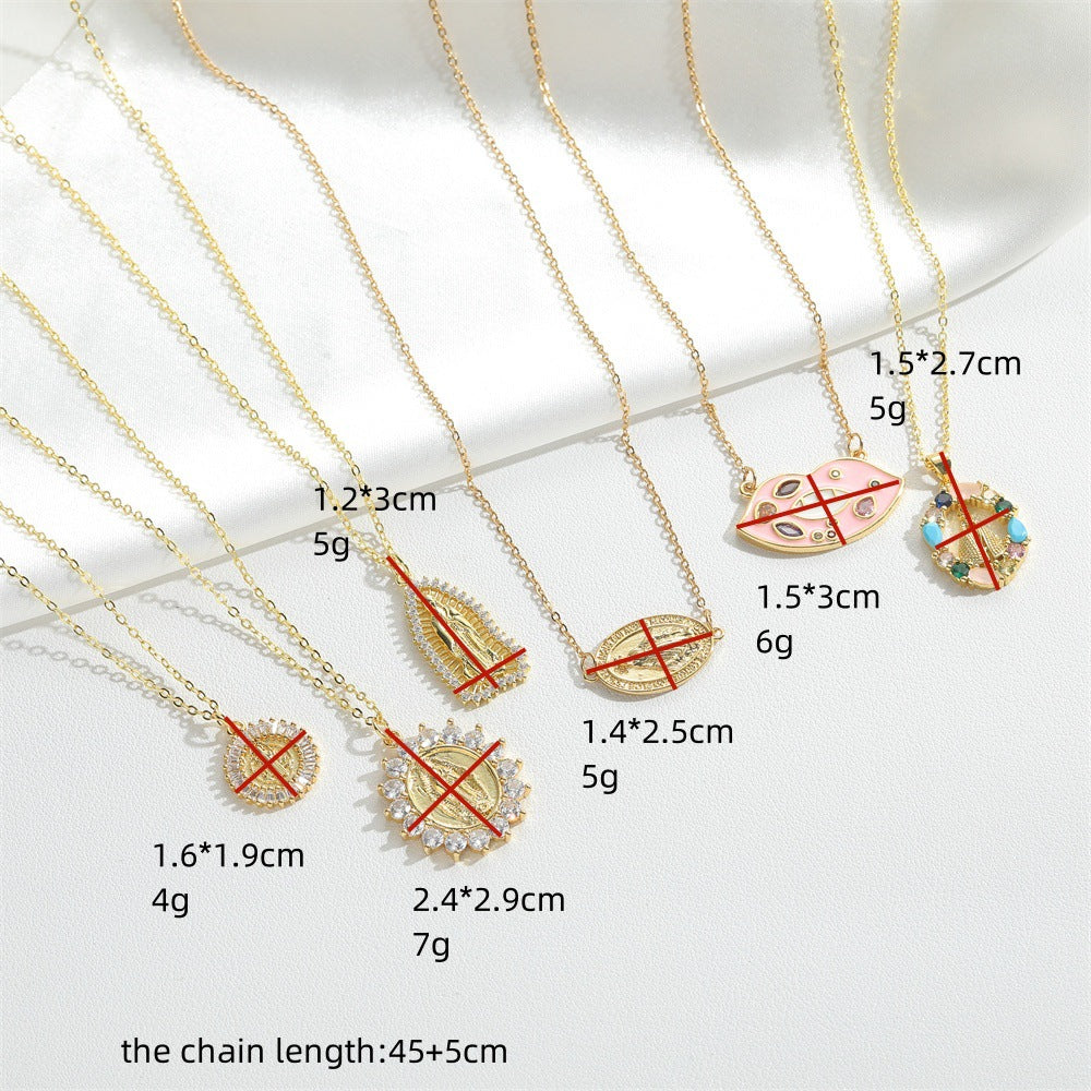 European and American hot-selling simple light luxury high-quality zircon pendant clavicle chain niche versatile lip design necklace jewelry