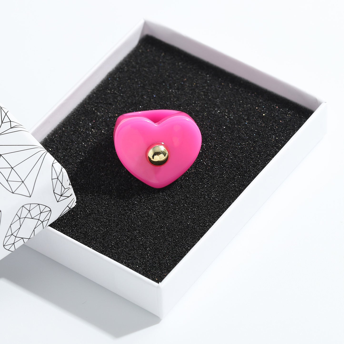 Gooddiy Wholesale Jewelry New Style Simple Color Resin Heart Diamond Ring