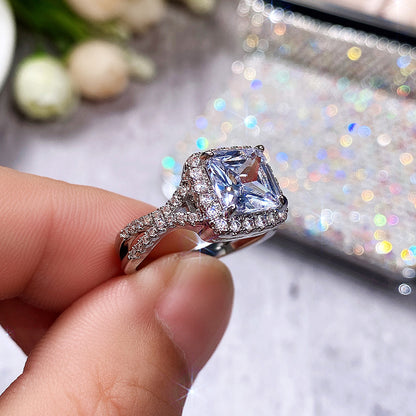 Wholesale Simple Style Shiny Square Copper Inlay Zircon Rings