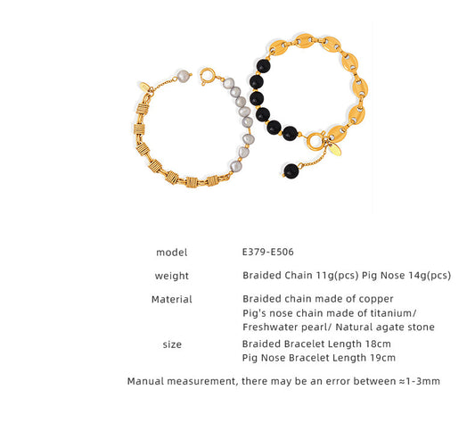 Elegant Fashion Geometric Freshwater Pearl Agate Copper Beaded Plating Bracelets