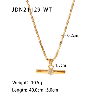 Fashion Geometric Stainless Steel Gold Plated Artificial Diamond Gold Plated Pendant Necklace