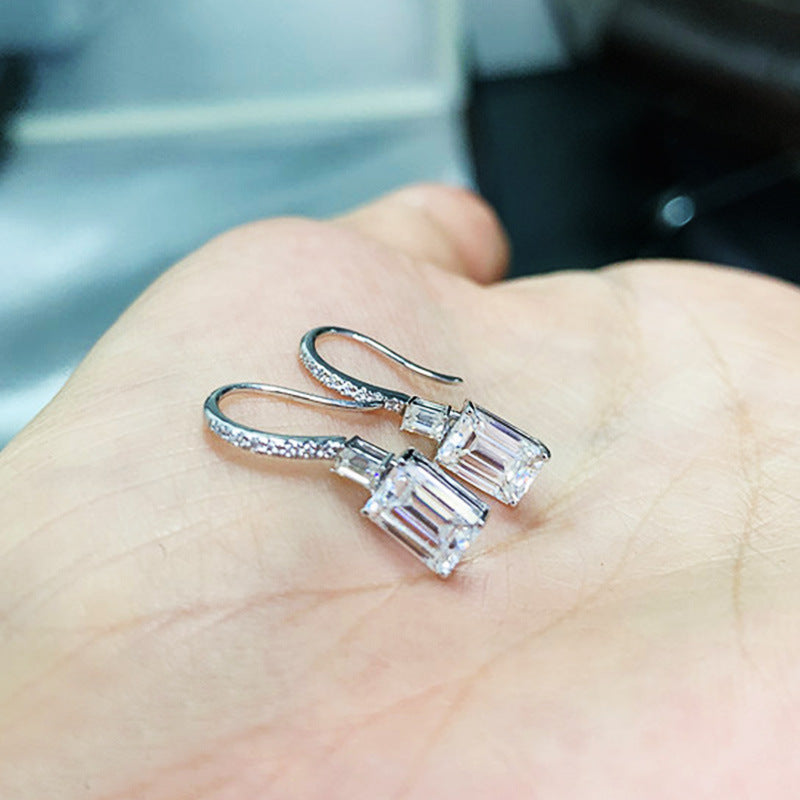 1 Pair Simple Style Shiny Rectangle Inlay Copper Zircon Drop Earrings