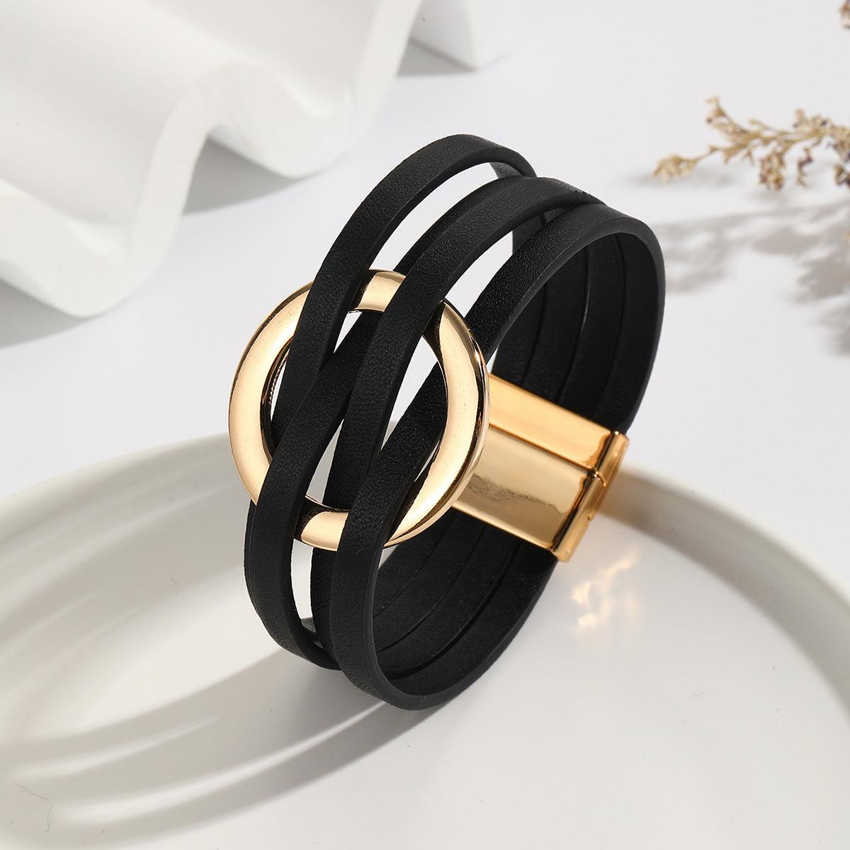 Classic Style Round Pu Leather Alloy Criss Cross Plating Women's Bangle