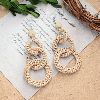 1 Pair Fashion Geometric Alloy Natural Rattan Wood Handmade Women's Drop Earrings