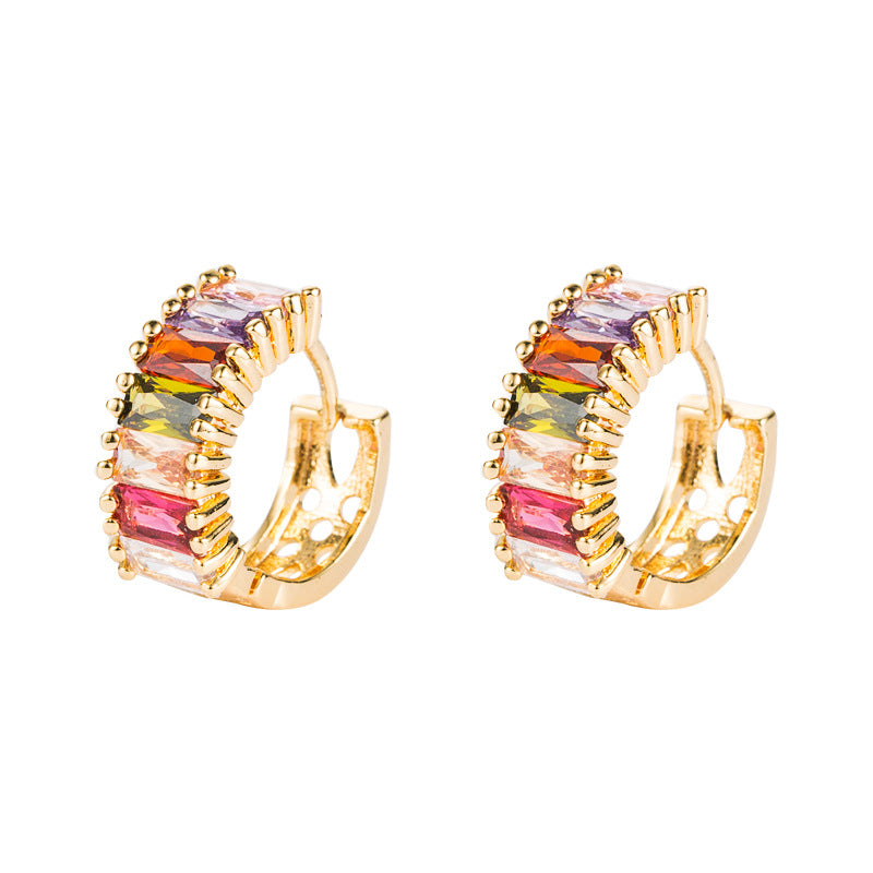 Simple Color Zircon Hollow Gold Plated Copper Earrings Wholesale Gooddiy
