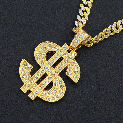 Hip-hop Diamond-studded Dollar Pendant Necklace Trendy Clavicle Chain