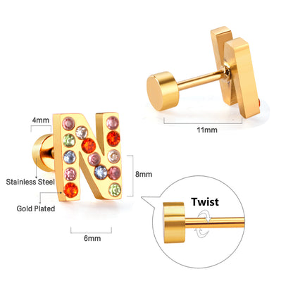 Fashion Letter Stainless Steel Inlay Zircon Ear Studs 1 Pair