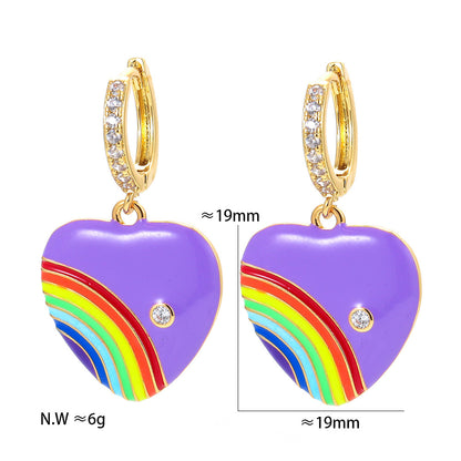 Korean Geometric Heart Rainbow Copper Earrings Wholesale Gooddiy