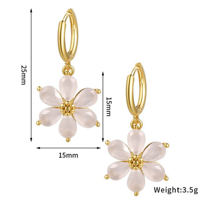 Fashion Flower Copper Artificial Gemstones Earrings