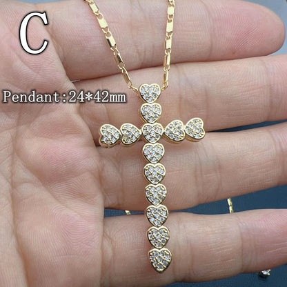 Fashion Cross Copper Plating Zircon Pendant Necklace 1 Piece