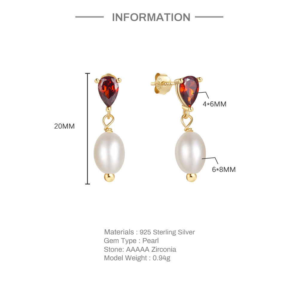 1 Pair Elegant Simple Style Geometric Plating Inlay Sterling Silver Pearl Zircon Drop Earrings