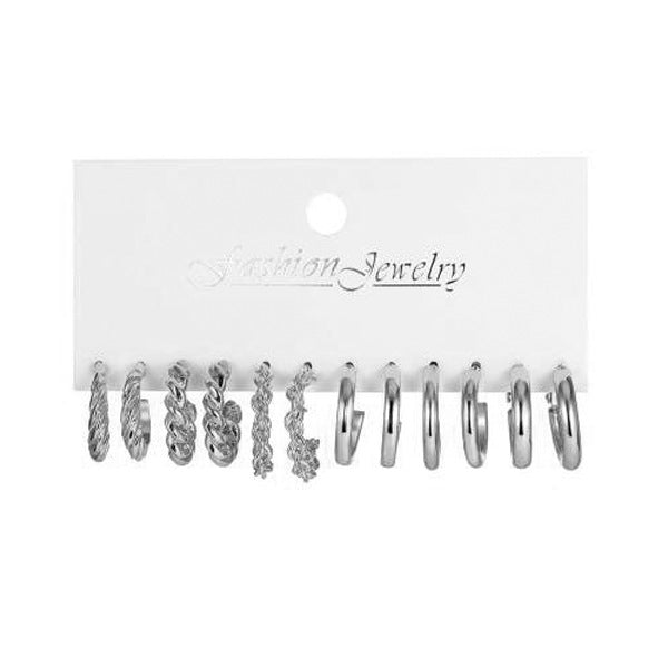 Cross-border hot selling metal twist earrings set 24 pieces simple C-shaped pearl earrings earrings with three-tube pearls