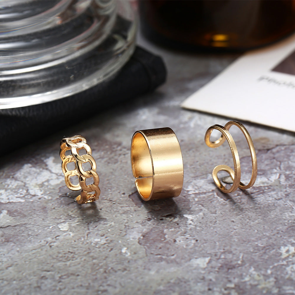 Fashion Creative Simple Fashion Geometric Chain Opening Twist Ring Three-piece Set