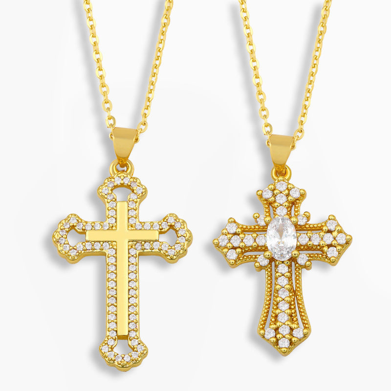 Retro Cross Simple Diamond Cross Necklace