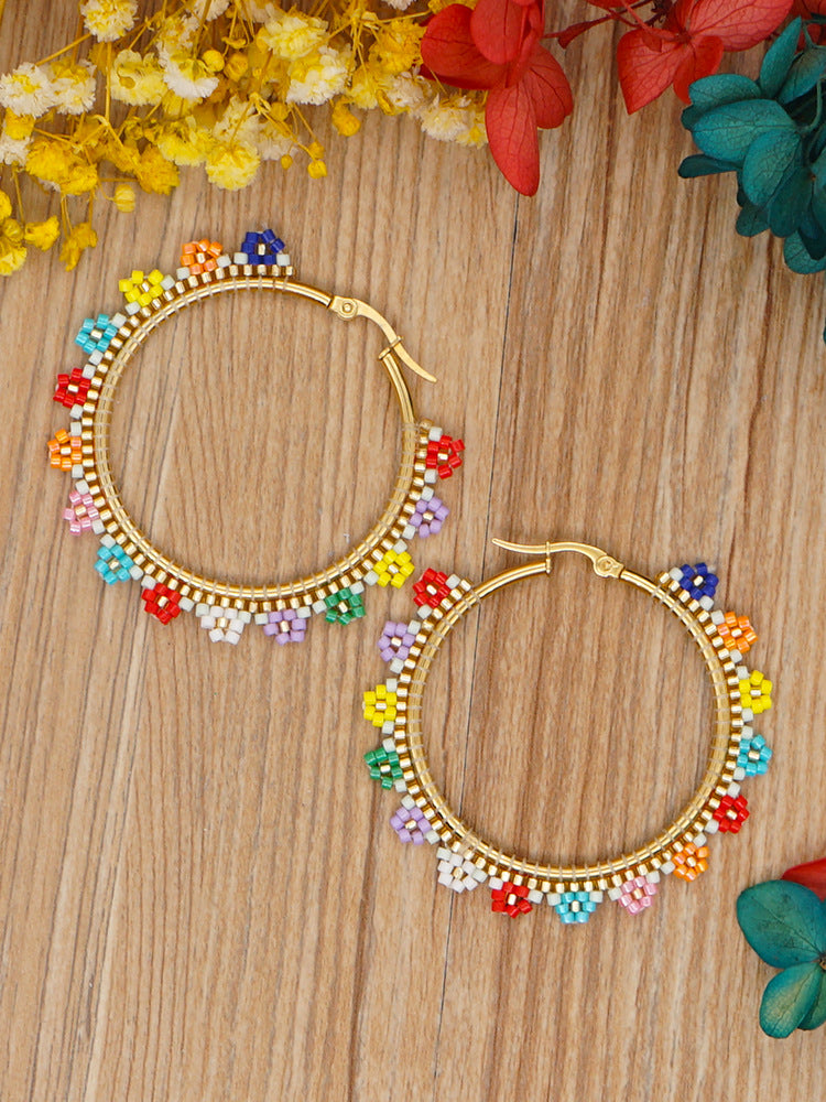 Miyuki Beads Color Flowers Stainless Steel Large Circle Bohemian Style Earrings Wholesale Jewelry Gooddiy