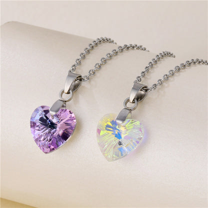 Fashion Crystal Heart-shape Titanium Steel Necklace Wholesale