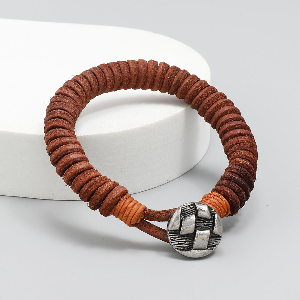 Retro Geometric Alloy Cowhide Knitting Men's Bangle