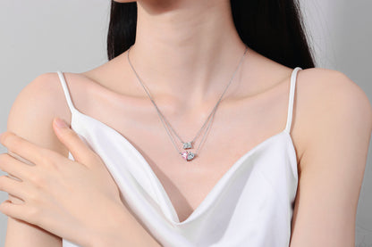 Copper Simple Style Shiny Geometric Heart Shape Plating Inlay Zircon Double Layer Necklaces