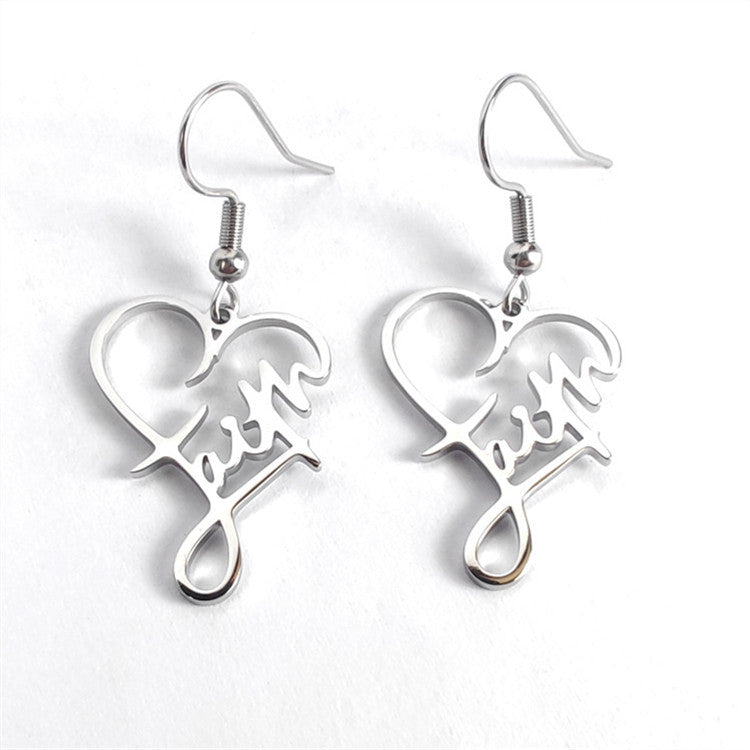 1 Pair Fashion Cross Letter Heart Shape Stainless Steel Patchwork Drop Earrings