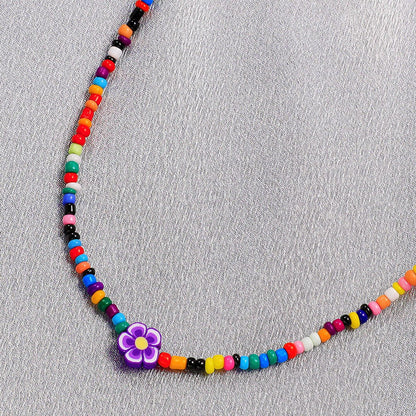 Flower Fruit Color Rice Bead Bohemian Style Short Necklace Wholesale Jewelry Gooddiy