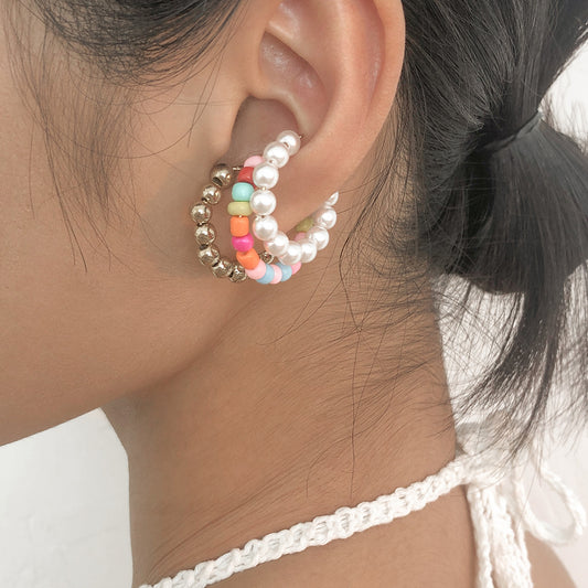 Wholesale Jewelry Pearl C-shaped Beaded Earrings Gooddiy
