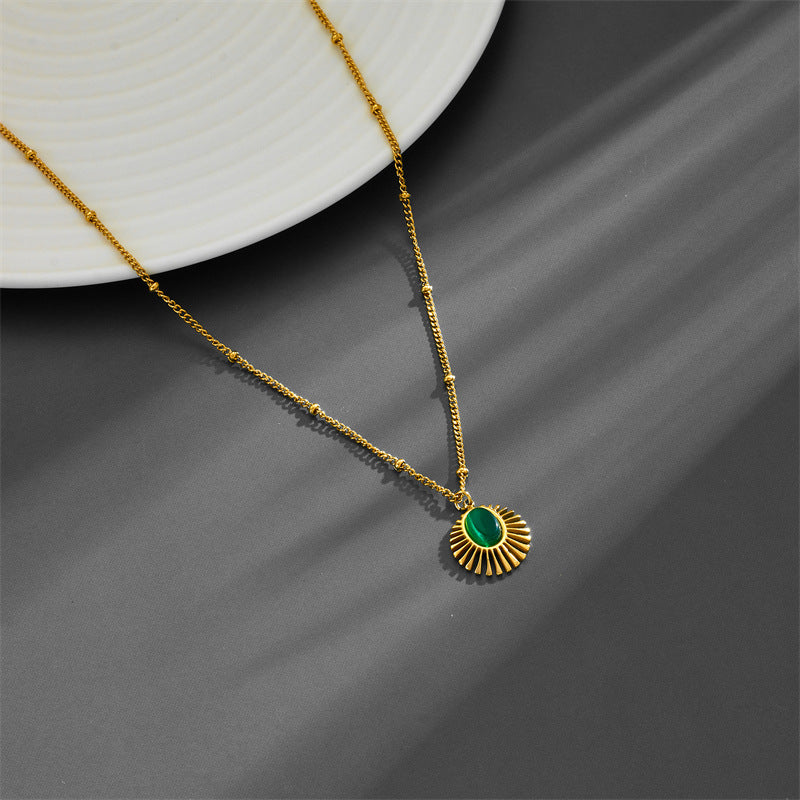 Elegant Retro Oval Titanium Steel Plating Inlay Opal Pendant Necklace