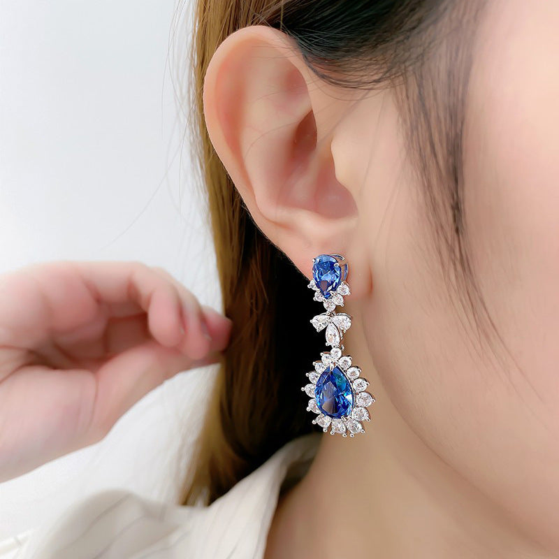 1 Pair Simple Style Classic Style Water Droplets Flower Inlay Copper Zircon Drop Earrings