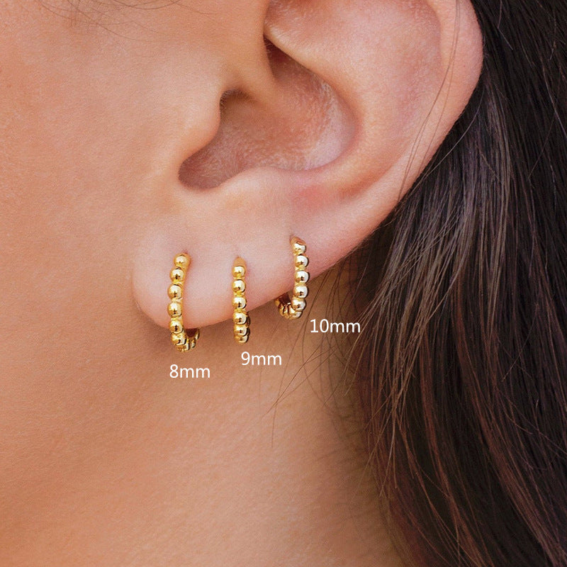 Cross-border Korean Personality Round Bead Copper Ear Buckle Multi-size Temperament Round Earring