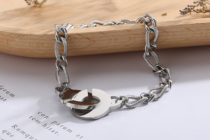 Jewelry Women's Stainless Steel Gold Circle Opening Interlocking Bracelet