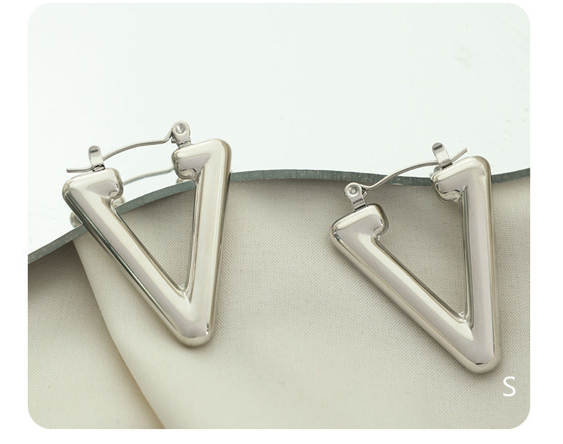 1 Pair Simple Style Triangle Plating Titanium Steel Earrings