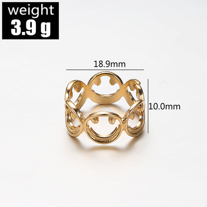 Cross-border New Arrival Hollow Out Smiley Ring Women European And American Simple Metal Wide Version Opening Ring Ring Little Finger Ring Men And Women