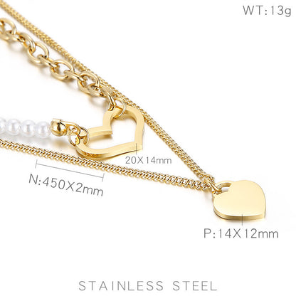 Fashion Heart Shape Titanium Steel Layered Necklaces Plating Stainless Steel Necklaces