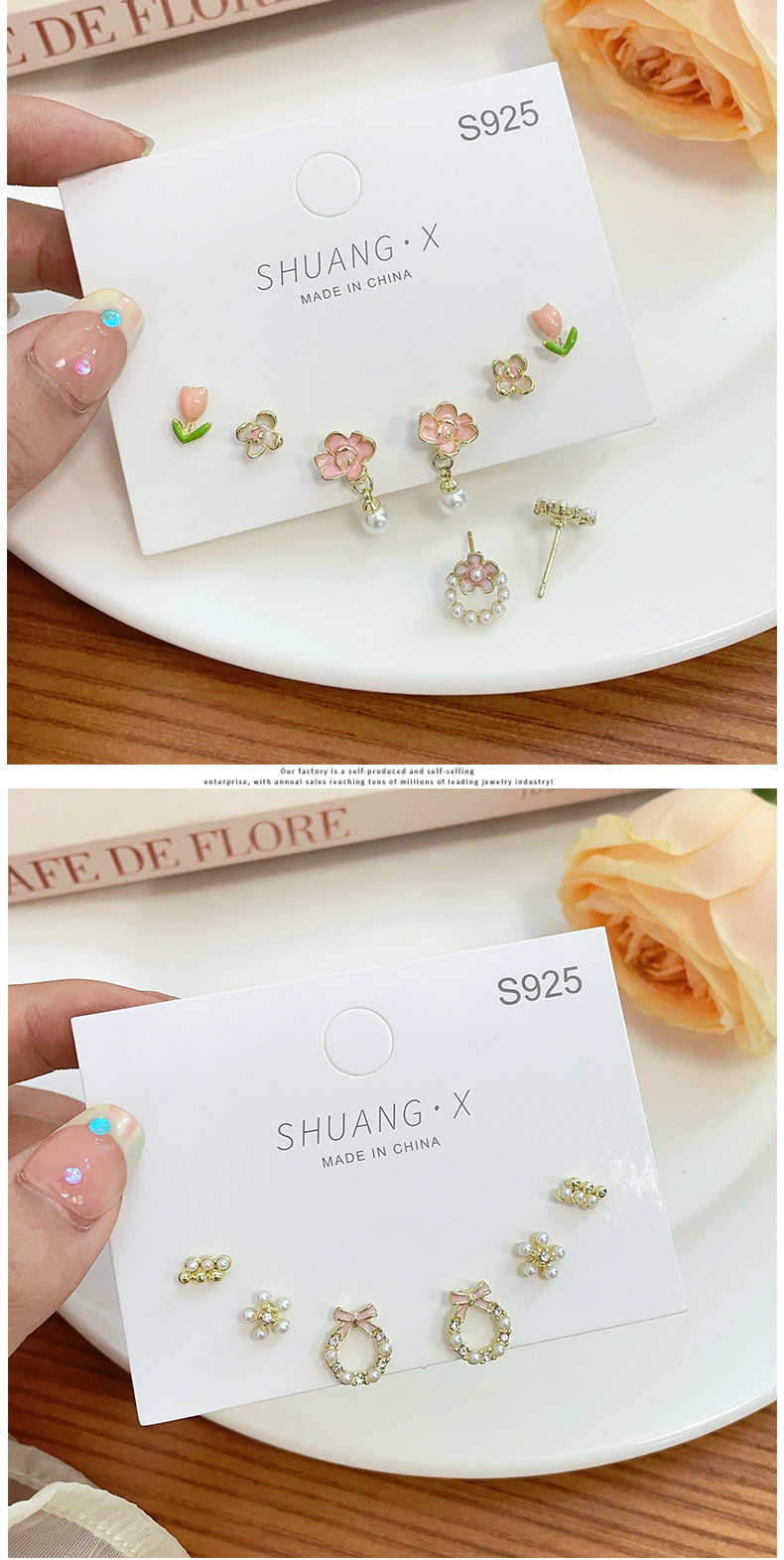 1 Set Sweet Flower Enamel Alloy Ear Studs